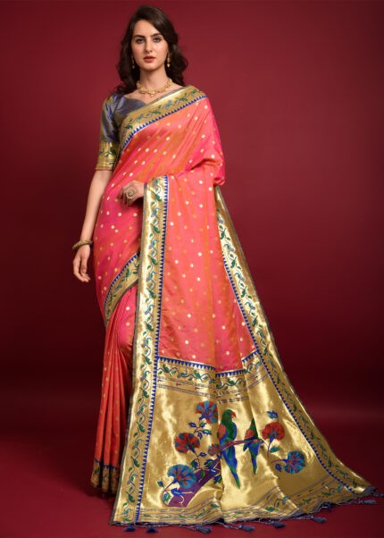 Gajari Pink Paithani Silk Saree