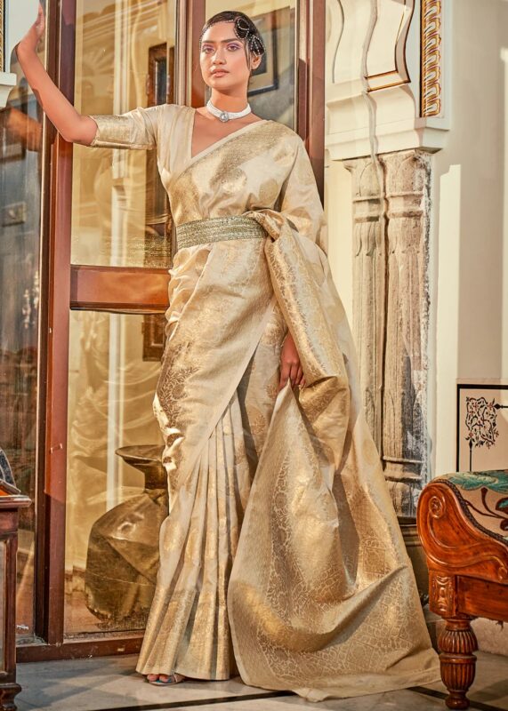 Golden Beige Banarasi Silk Saree