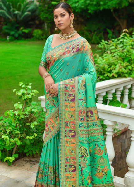 Green Kashmiri Jamawar Silk Saree