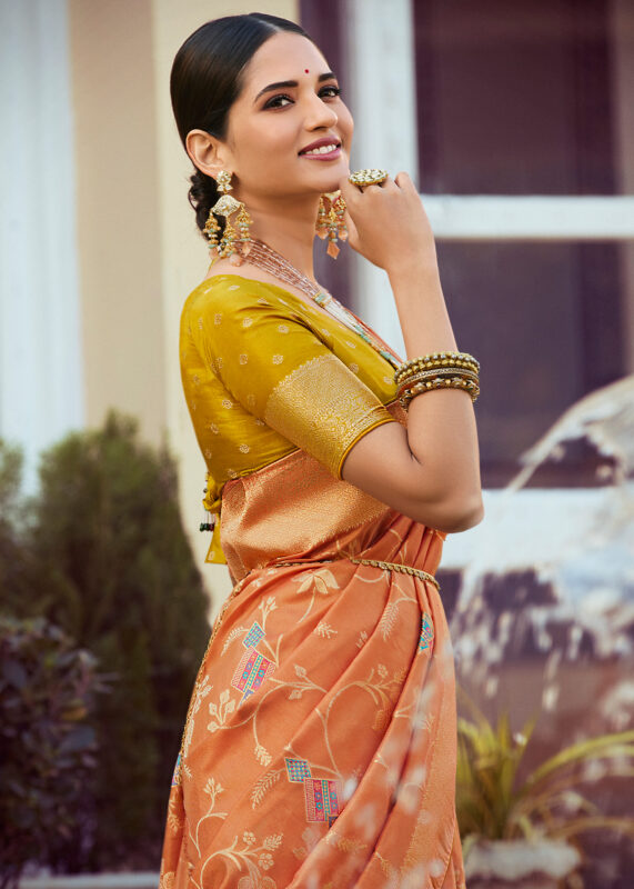 Jasper Orange Banarasi Tissue Silk Saree