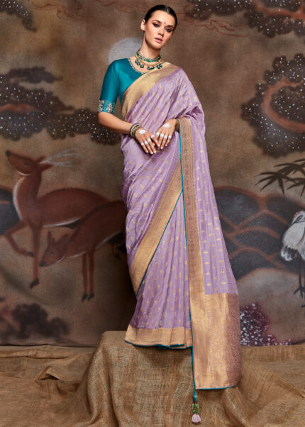 Lavender Purple Banarasi Dola Silk Saree