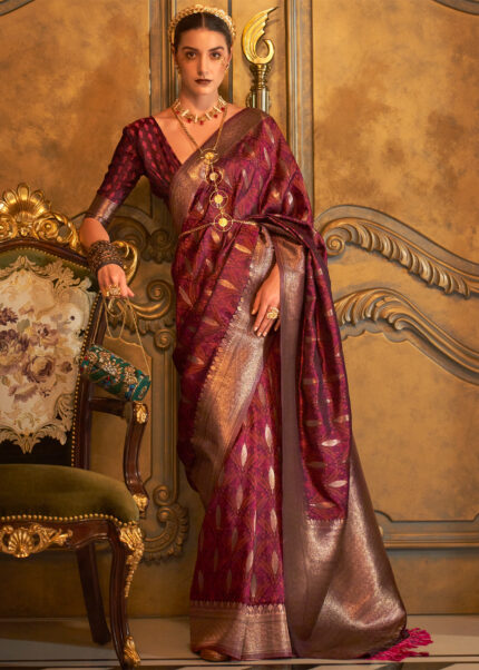 Maroon Banarasi Satin Silk Saree