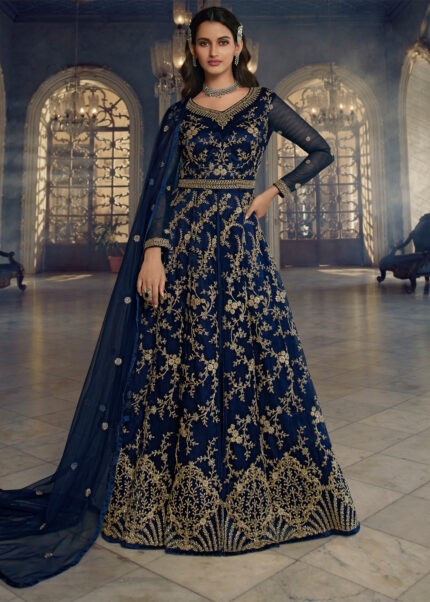 Medieval Blue Heavy Embroidery Anarkali