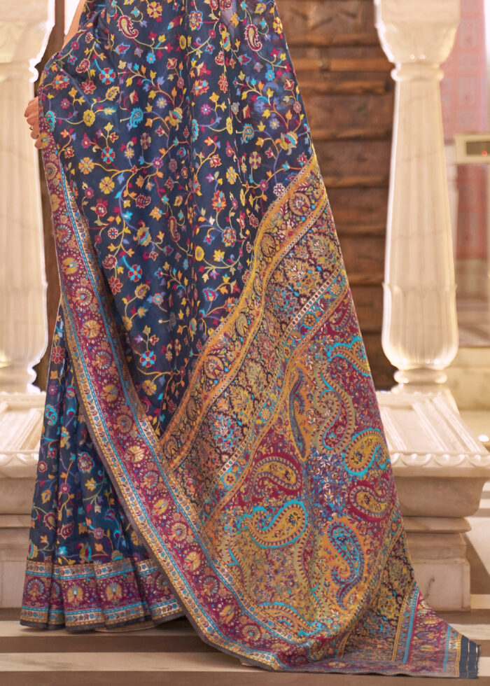 Navy Blue Jamawar Saree