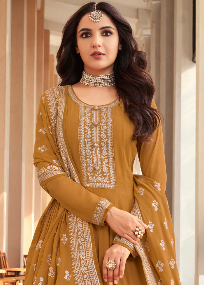 Ochre Yellow Embroidered Anarkali Suit