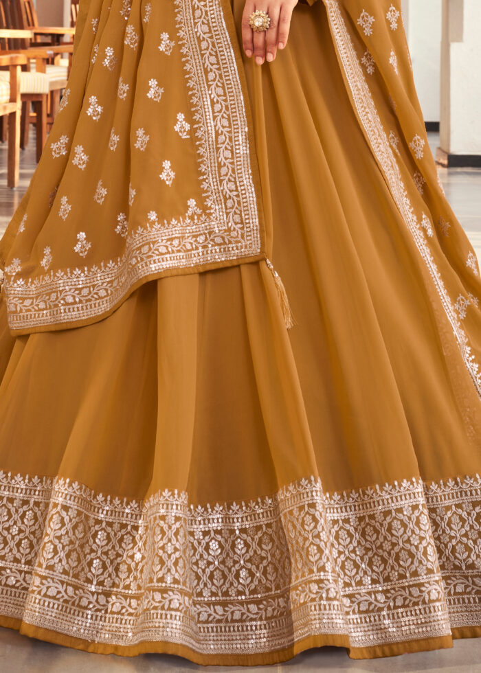 Ochre Yellow Embroidered Anarkali Suit