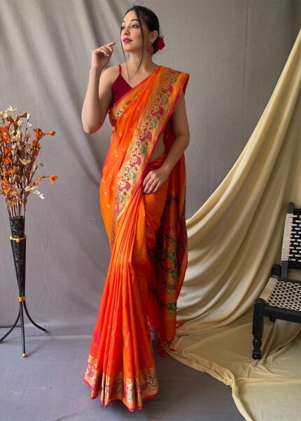 Orange Paithani Silk Saree