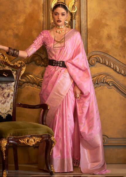 Orchid Pink Banarasi Satin Silk Saree