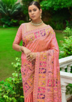 Peach Kashmiri Jamawar Silk Saree