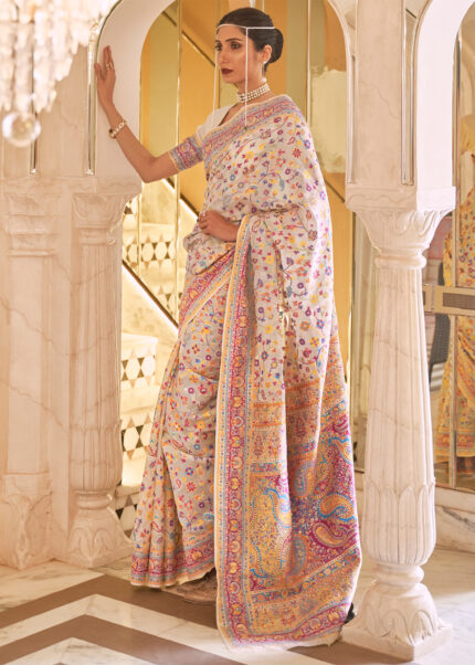 Pearl Beige Jamawar Saree