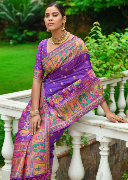 Purple Kashmiri Jamawar Silk Saree