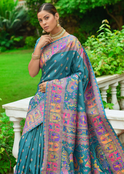 Rama Blue Kashmiri Jamawar Silk Saree