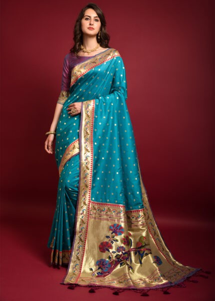 Rama Blue Paithani Silk Saree