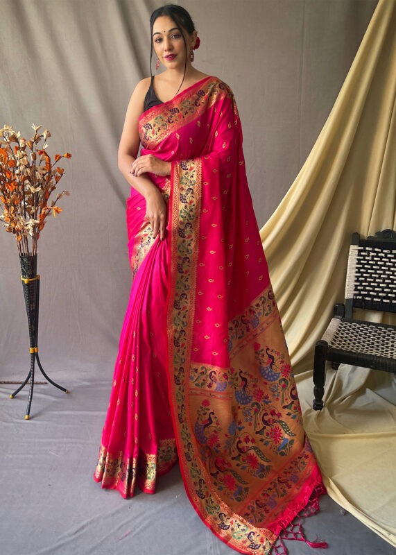 Rani Pink Paithani Silk Saree