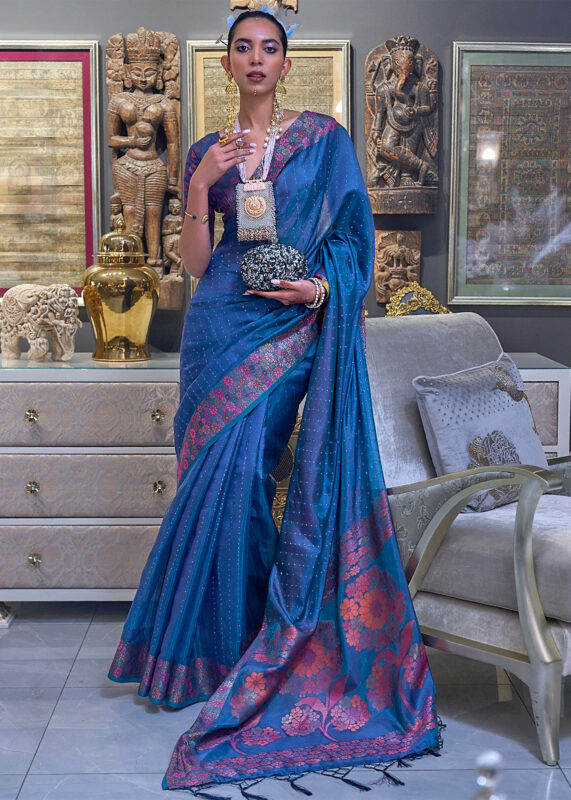 Azure Blue Organza Silk Banarasi Saree