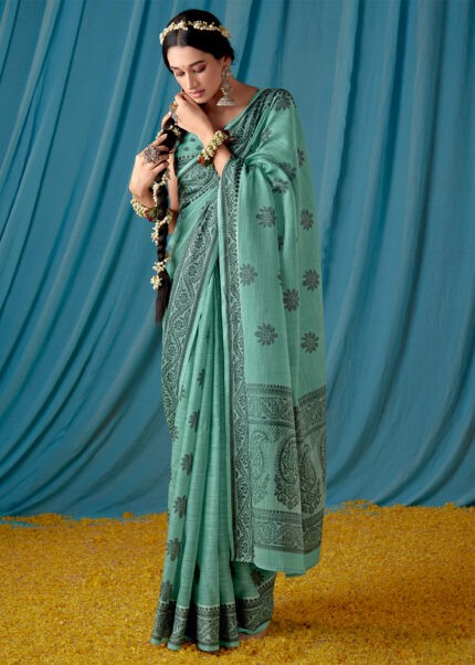 Basil Green Lucknowi Chikankari Saree