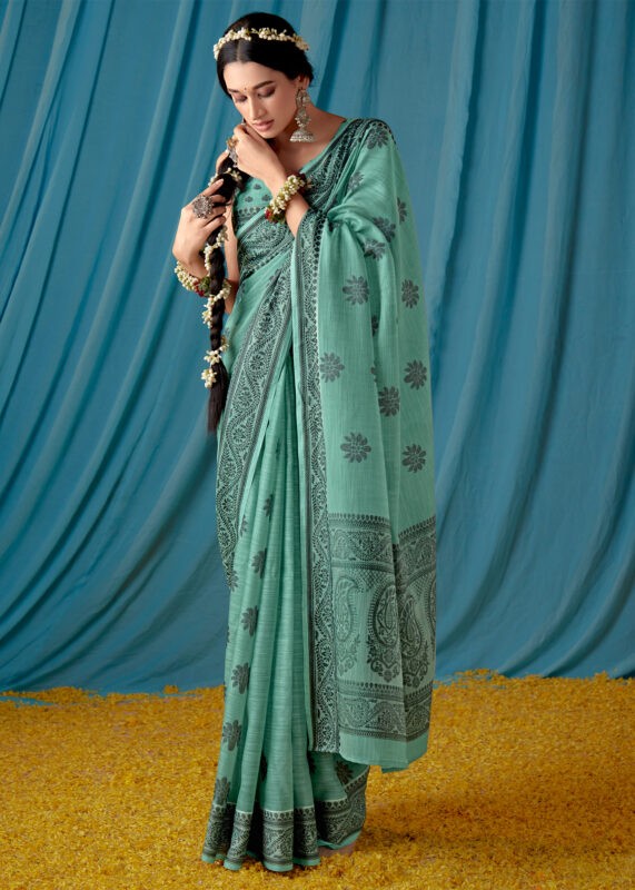 Basil Green Lucknowi Chikankari Saree