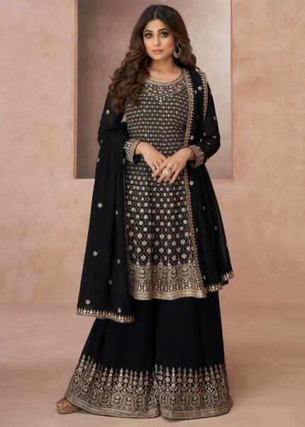 Black Embroidery Palazzo Suit