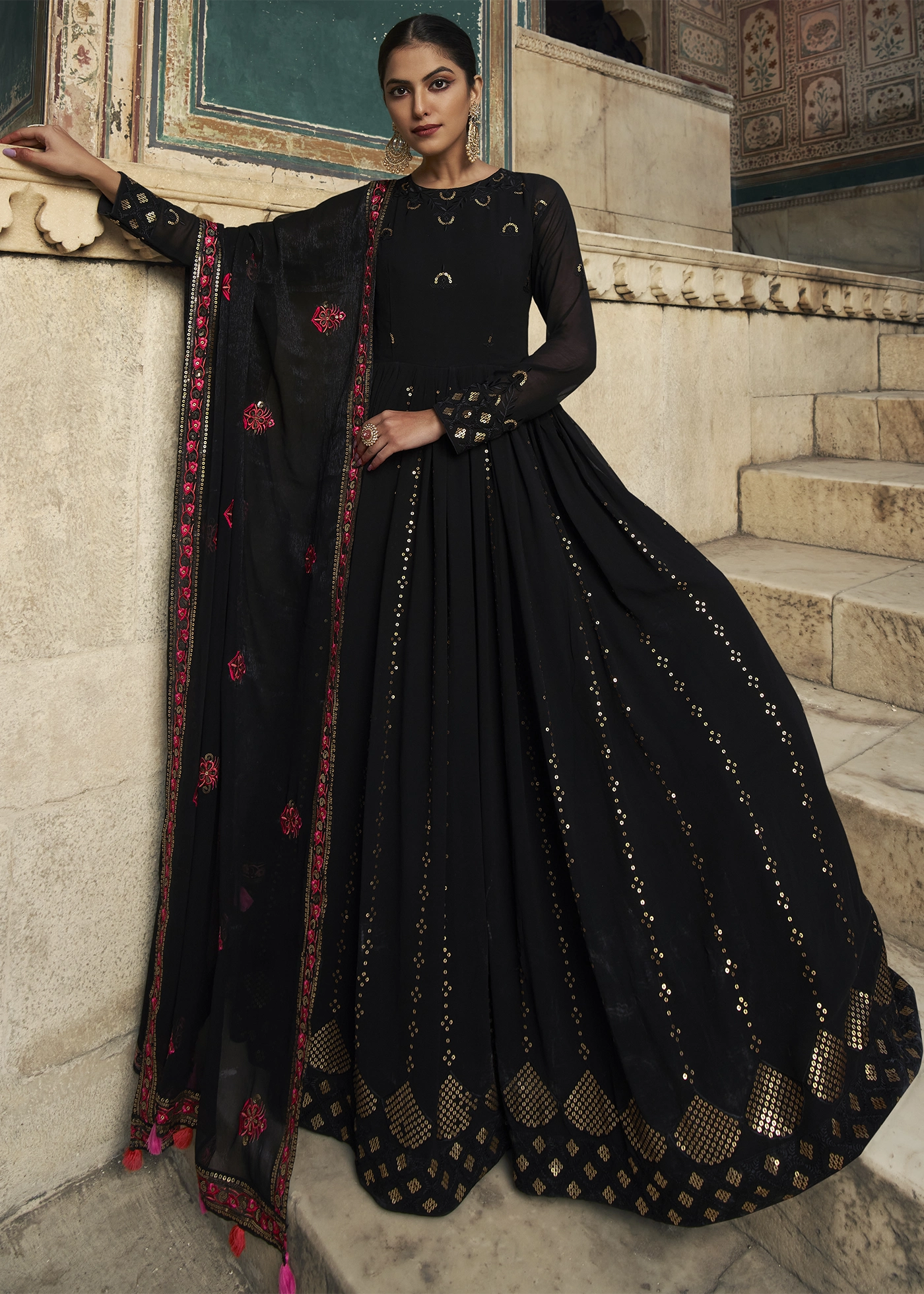 Black 2024 embroidered anarkali