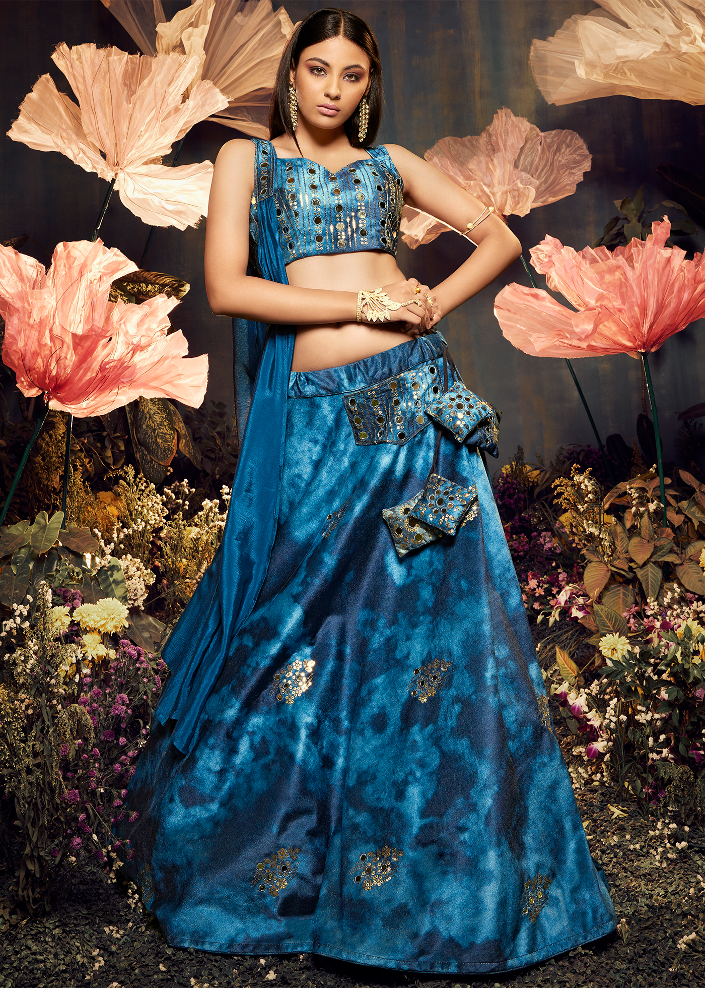 Buy Blue Lehenga And Blouse Raw Silk Embroidered Chevron Pattern Set For  Women by Archana Kochhar Online at Aza Fashions.