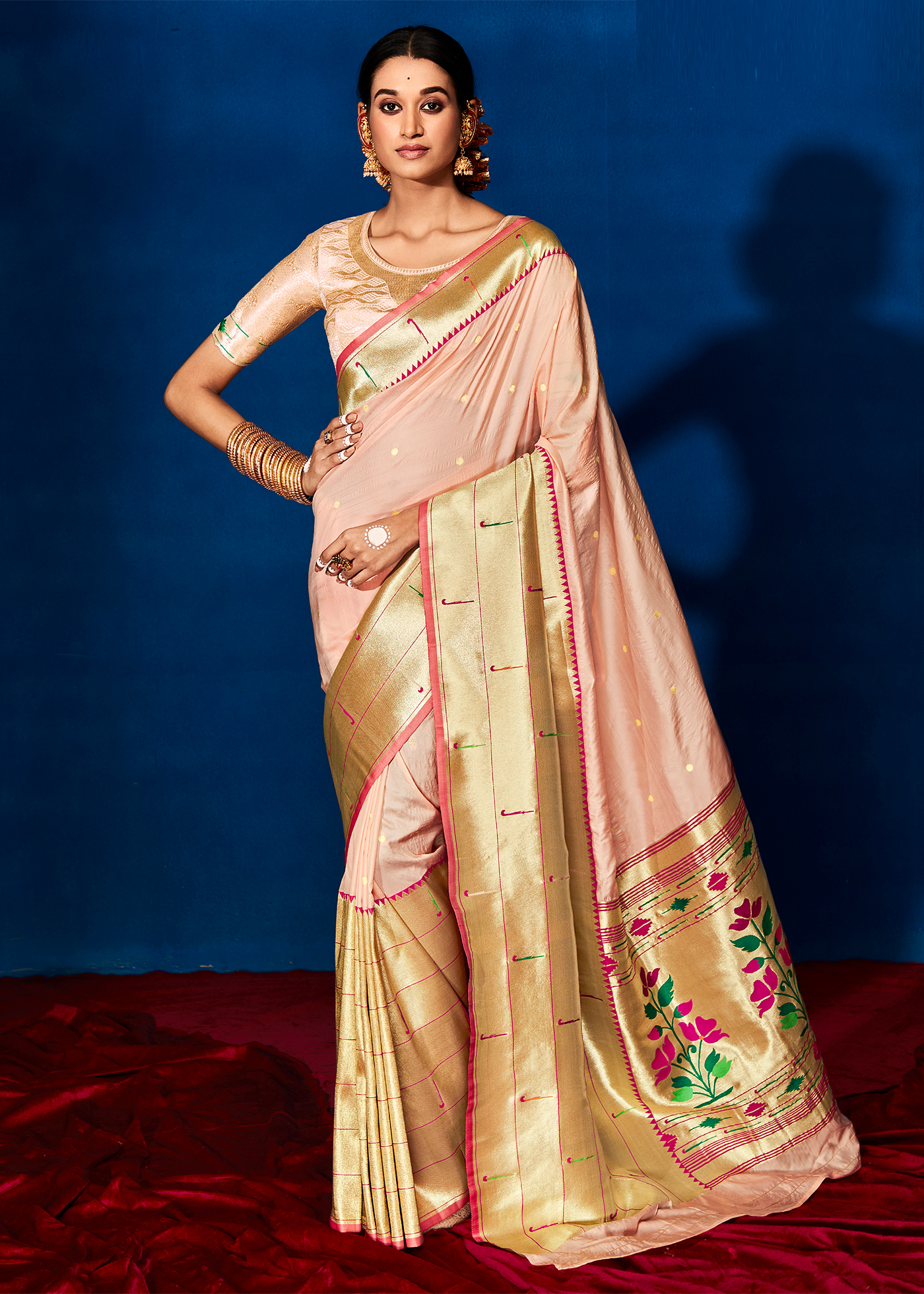 Blush Pink Paithani Woven Silk Saree - Urban Womania