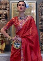 Bridal Red Organza Silk Banarasi Saree