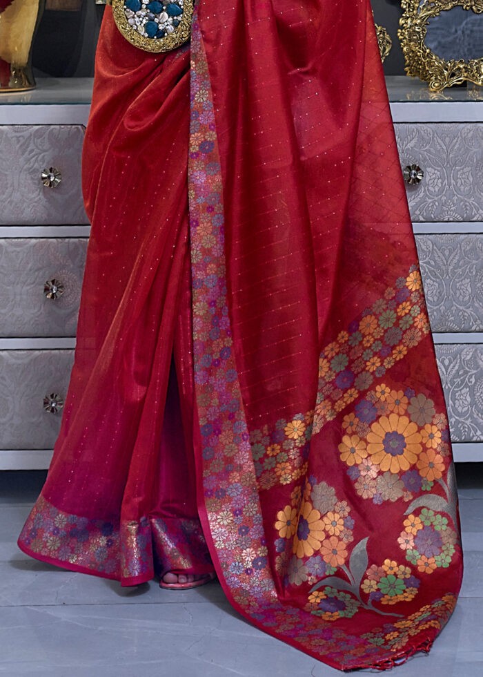 Bridal Red Organza Silk Banarasi Saree