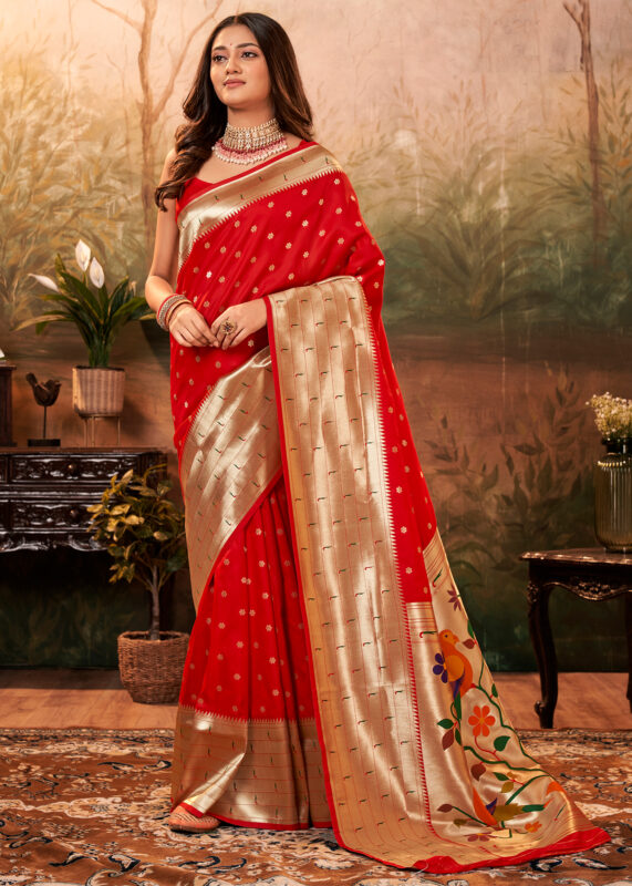 Bridal Red Paithani Silk Saree