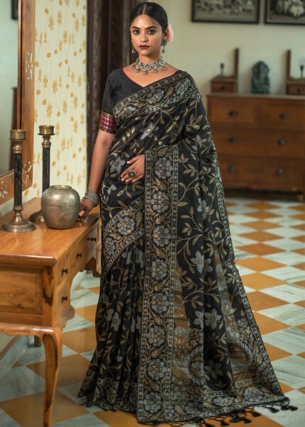 Caviar Black Jamdani Saree