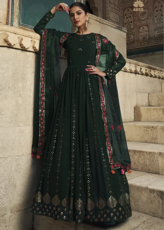 Dark Green Georgette Anarkali Gown