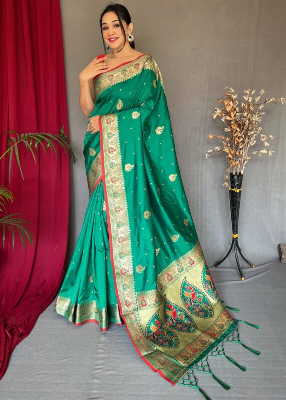 Forest Green Paithani Silk Saree