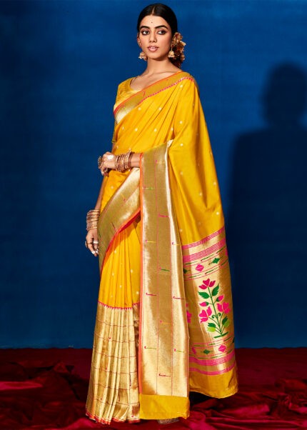 Golden Poppy Paithani Silk Saree