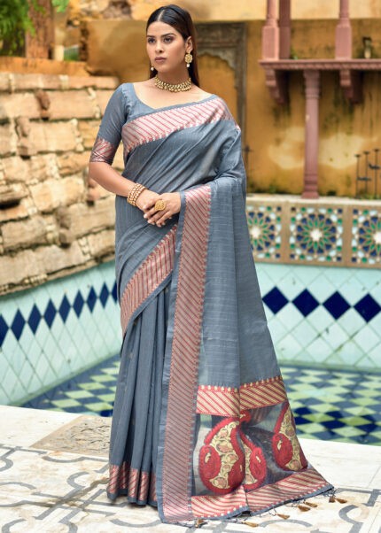 Gray Cotton Silk Banarasi Saree