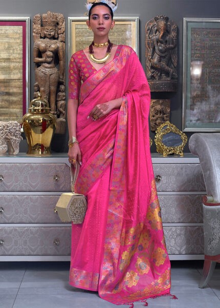 Hot Pink Organza Silk Banarasi Saree