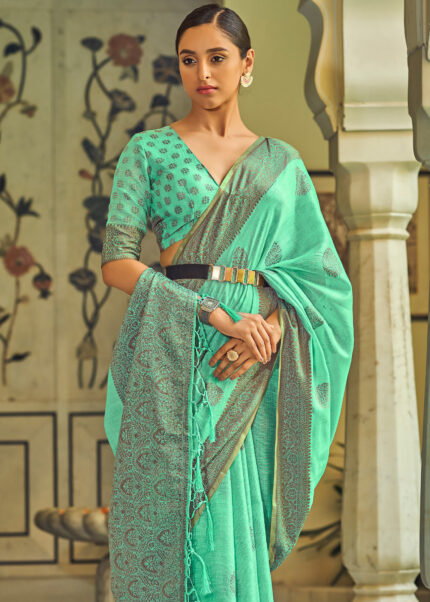 Jade Green Linen Saree