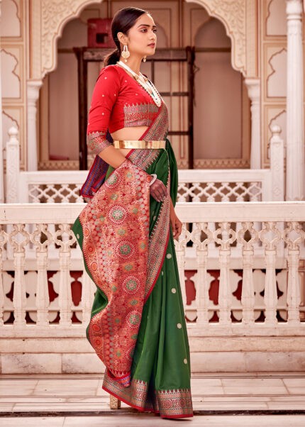 Jungle Green Soft Silk Banarasi Saree