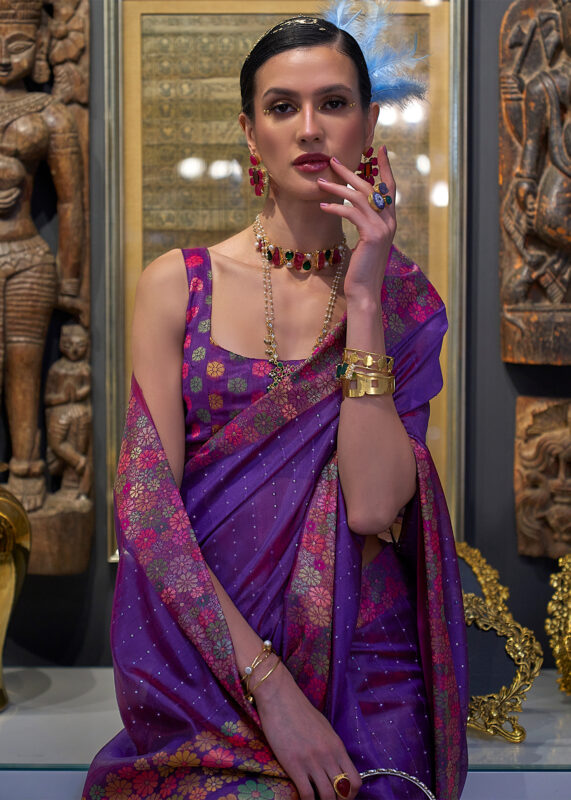 Lavender Purple Organza Silk Banarasi Saree