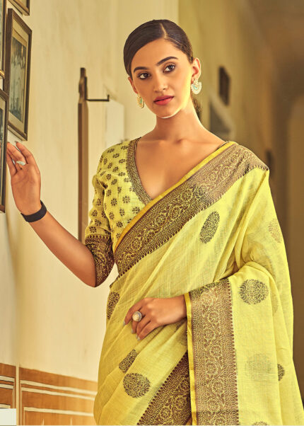 Light Yellow Linen Saree