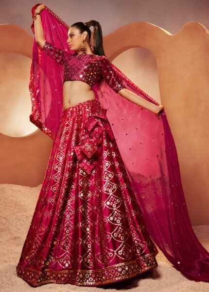 Magenta Velvet Lehenga Choli