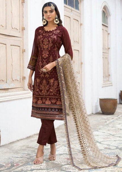 Mahogany Brown Embroidered Suit