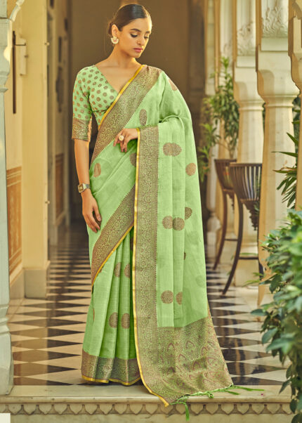 Mint Green Linen Saree