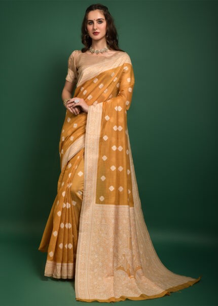 Mustard Yellow Lucknowi Chikankari Saree