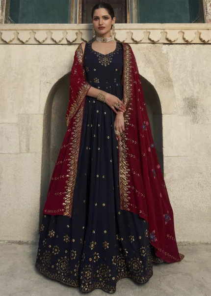 Navy Blue Georgette Anarkali Gown