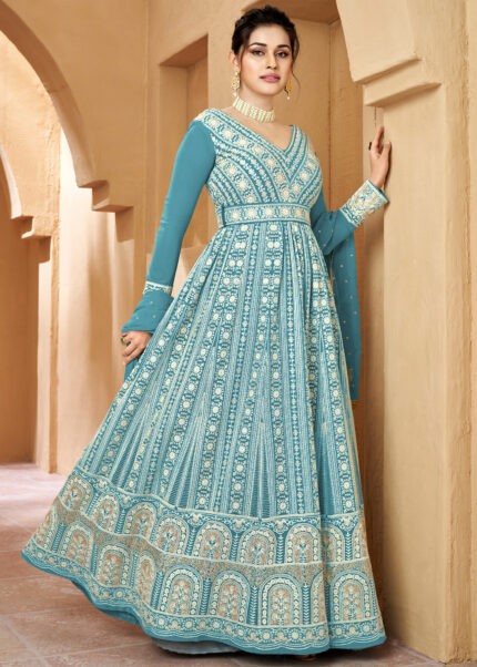 Olympic Blue Georgette Anarkali Gown