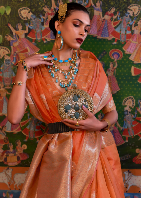 Orange Banarasi Organza Saree