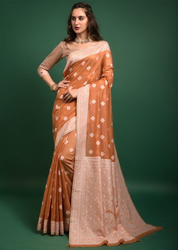 Orange Lucknowi Chikankari Saree