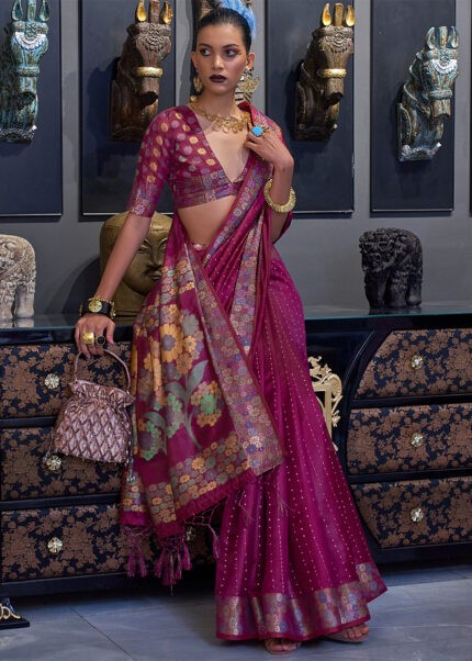 Orchid Purple Organza Silk Banarasi Saree