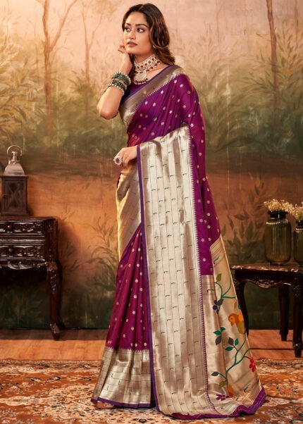 Pansy Purple Paithani Silk Saree