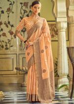 Peach Tissue Linen Saree