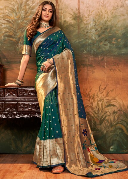 Pine Green Paithani Silk Saree